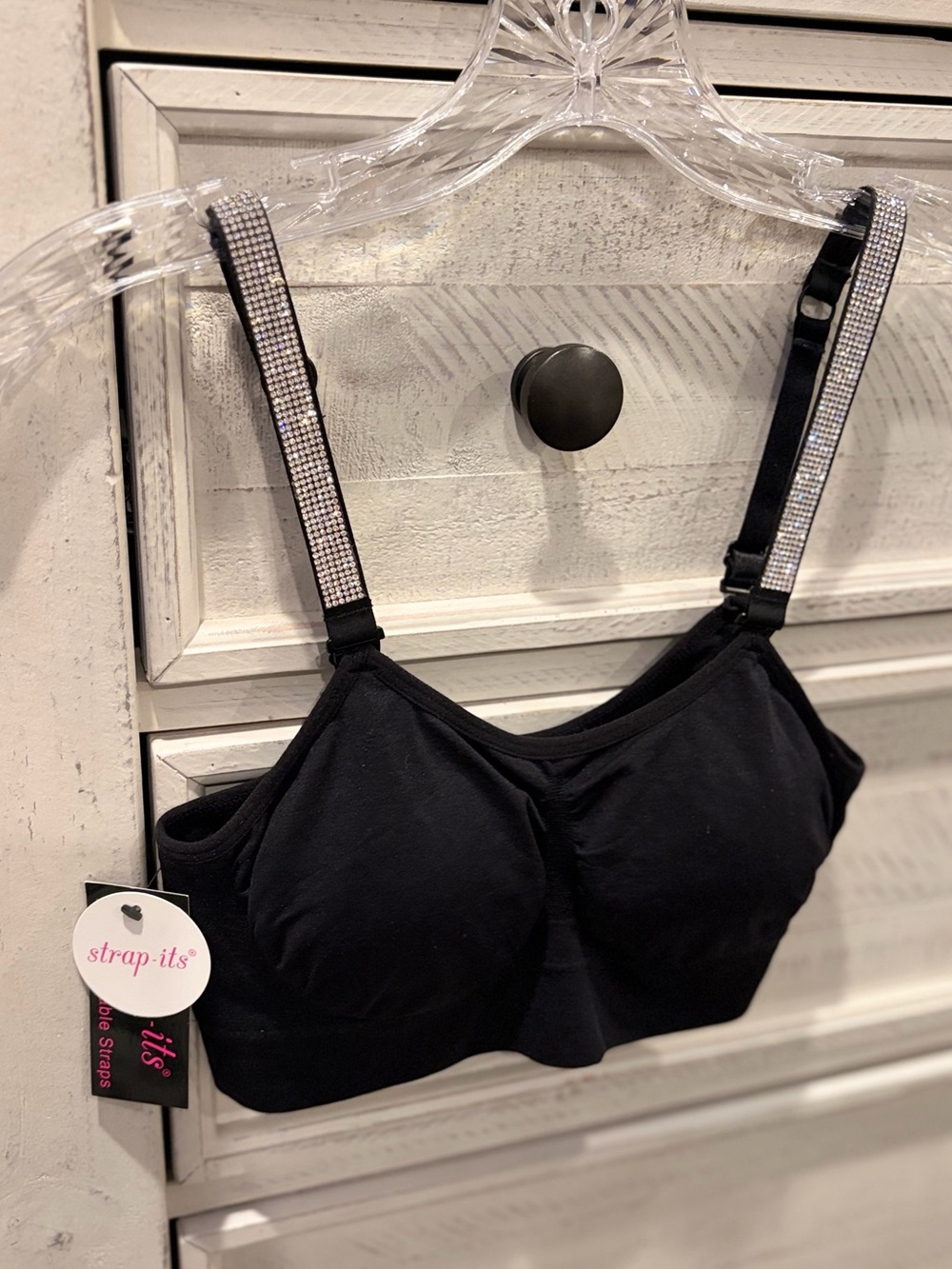 NWT Strap-Its Black Rhinestone Strap Bralette Bra One Size